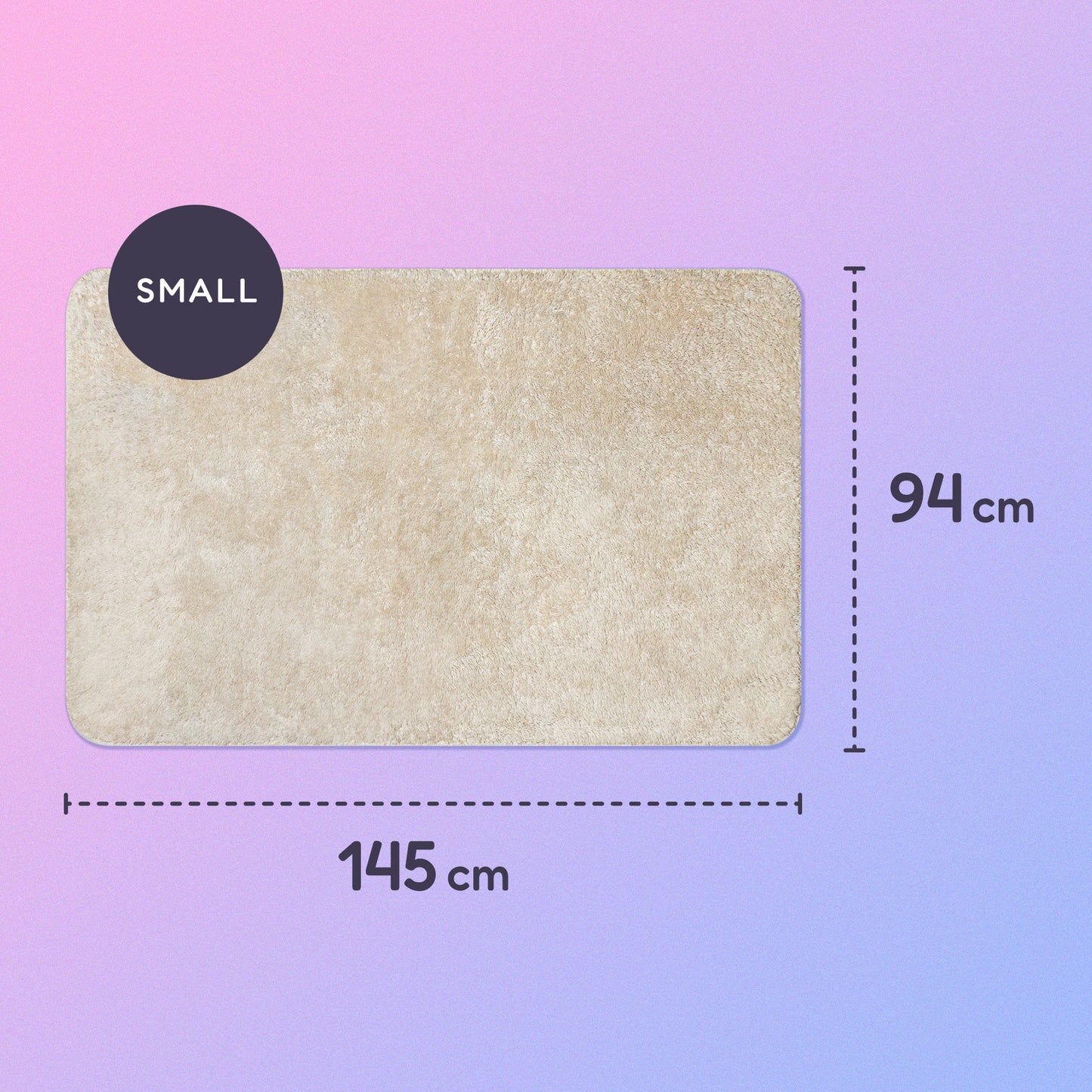 145 x 94cm small sherpa blanket on a pink and purple gradient background.