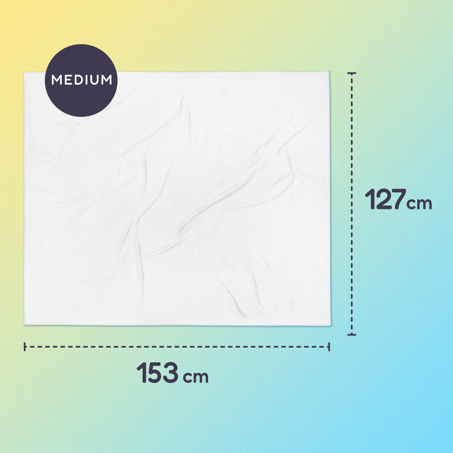 153 x 127cm medium throw blanket on a yellow and blue gradient background.