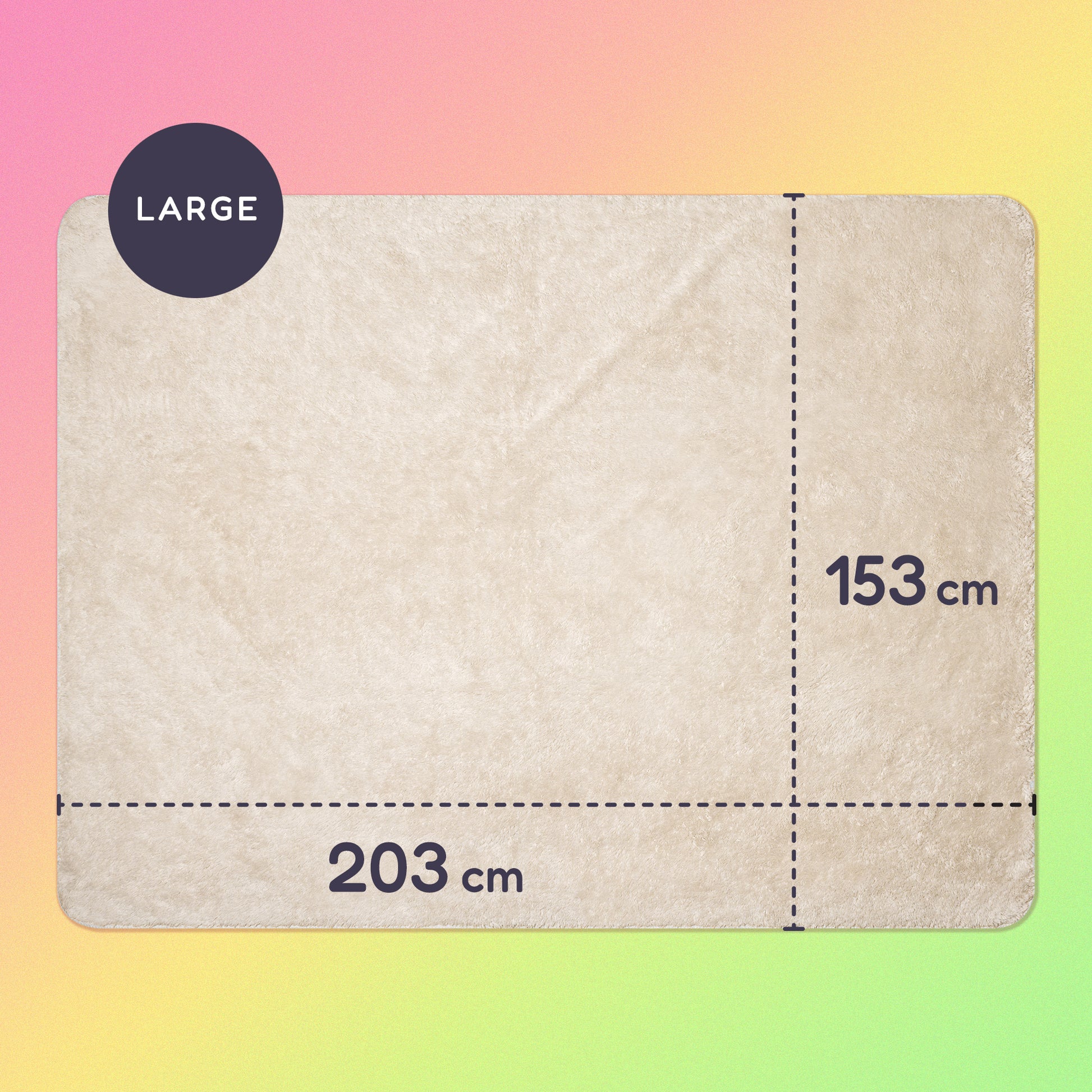203 x 153 cm large sherpa blanket on a pink, yellow and green gradient background.