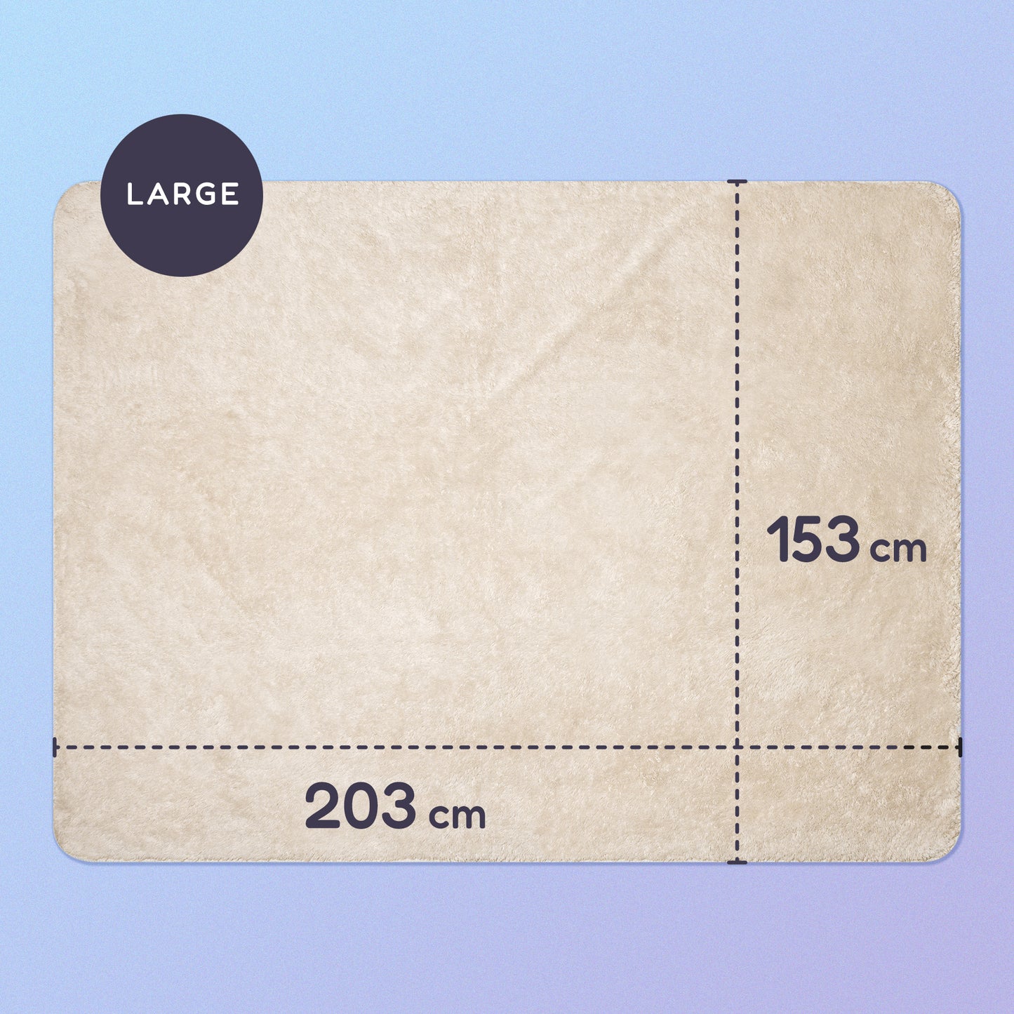 203 x 153 cm large sherpa blanket on a blue and purple gradient background.