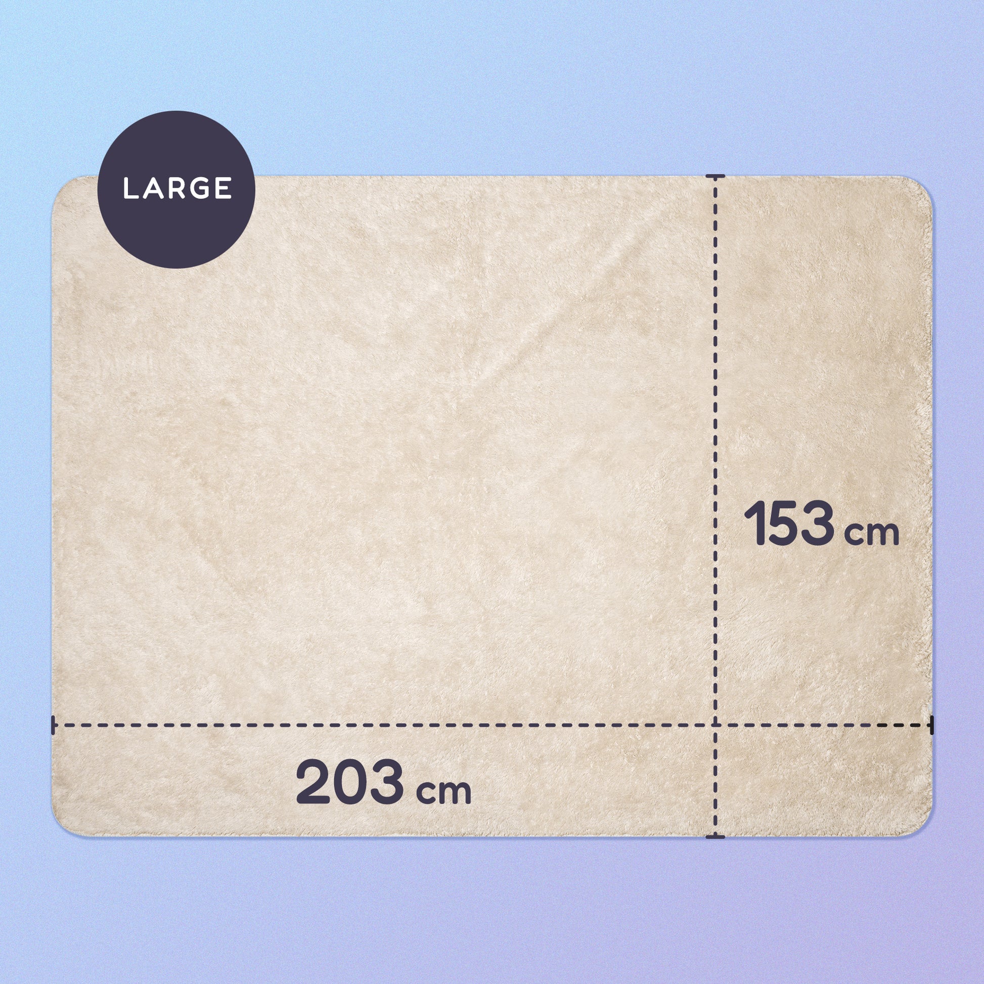 203 x 153 cm large sherpa blanket on a blue and purple gradient background.