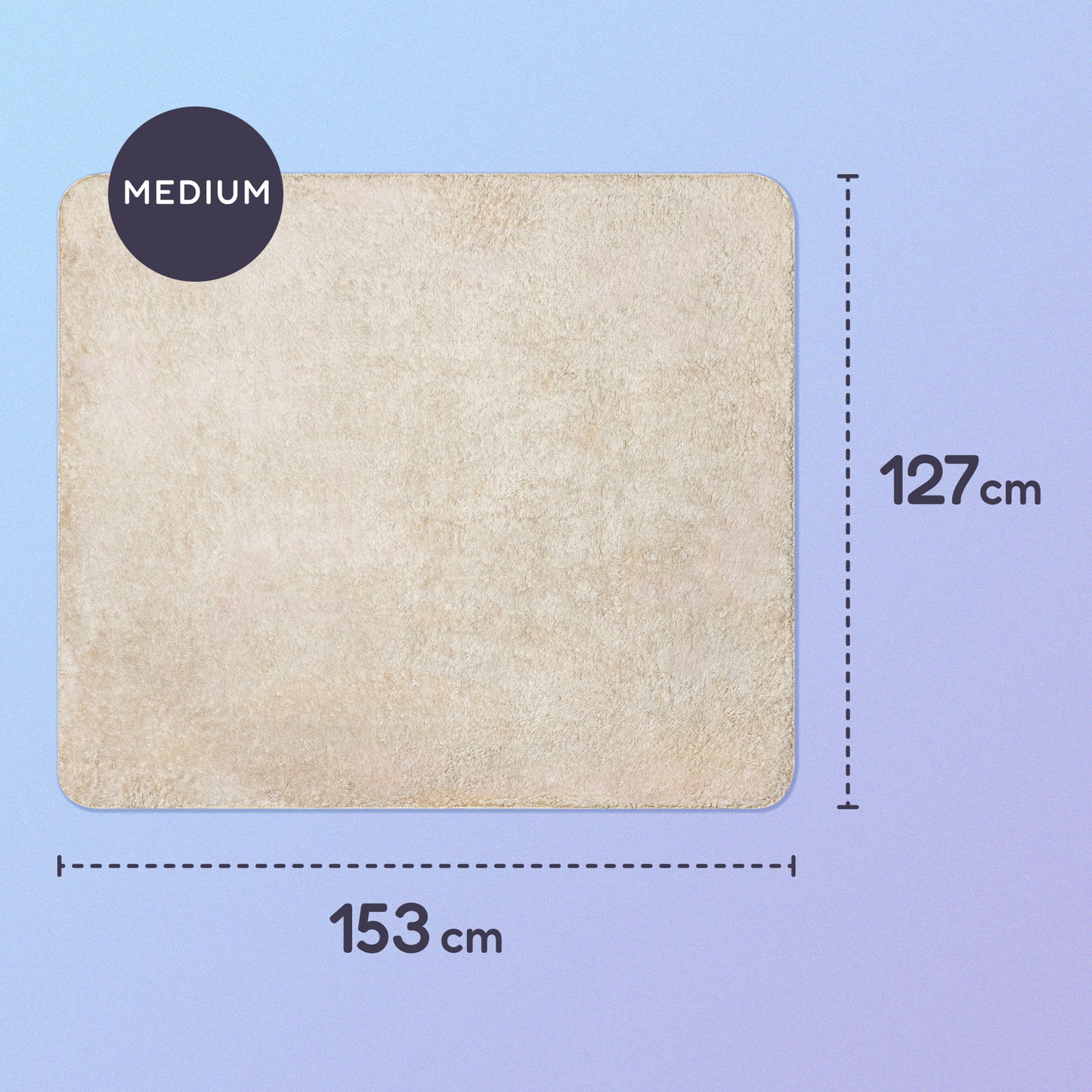 153 x 127cm medium sherpa blanket on a blue and purple gradient background.