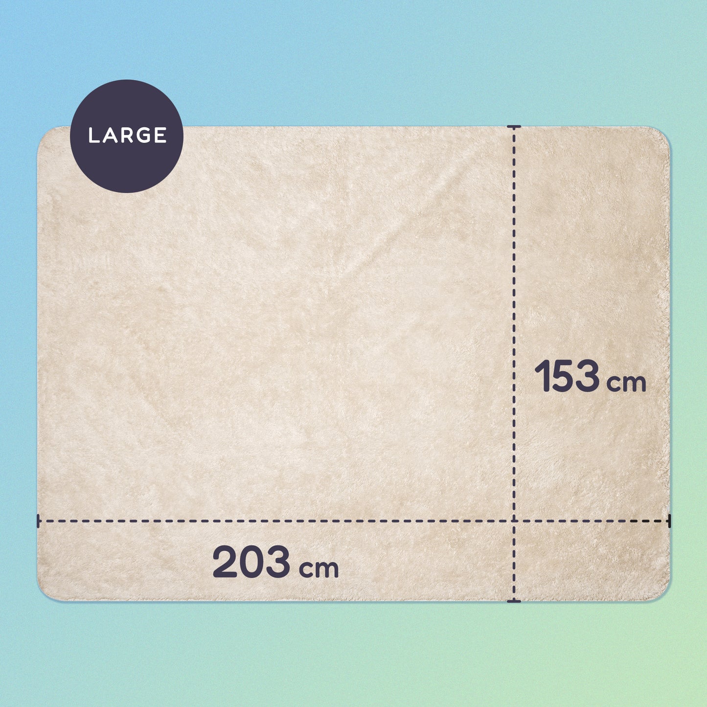 203 x 153 cm large sherpa blanket on a green and blue gradient background.