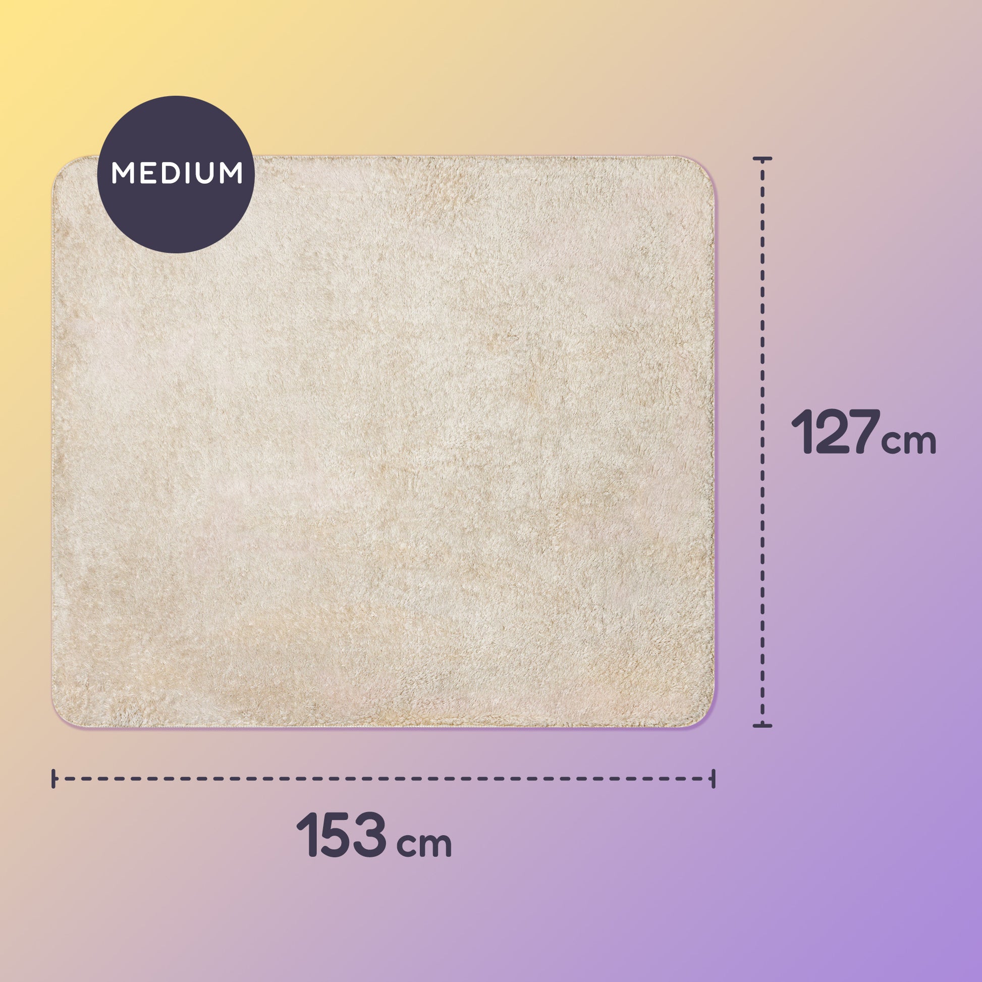 153 x 127cm medium sherpa blanket on a yellow and purple gradient background.