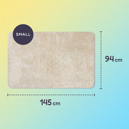 145 x 94cm small sherpa blanket on a yellow and blue gradient background.