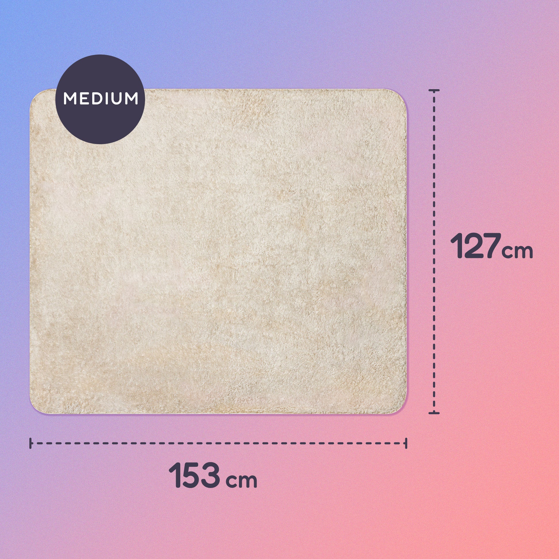 153 x 127cm small sherpa blanket on a blue and pink gradient background.