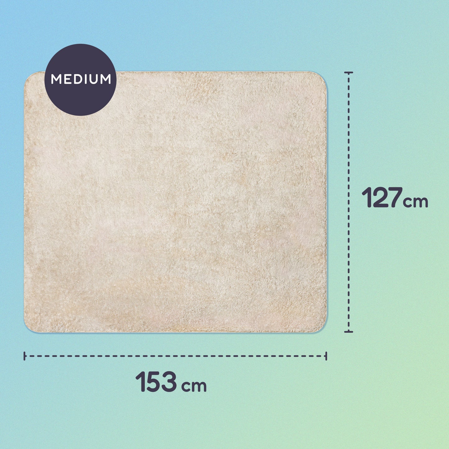 153 x 127cm medium sherpa blanket on a green and blue gradient background.