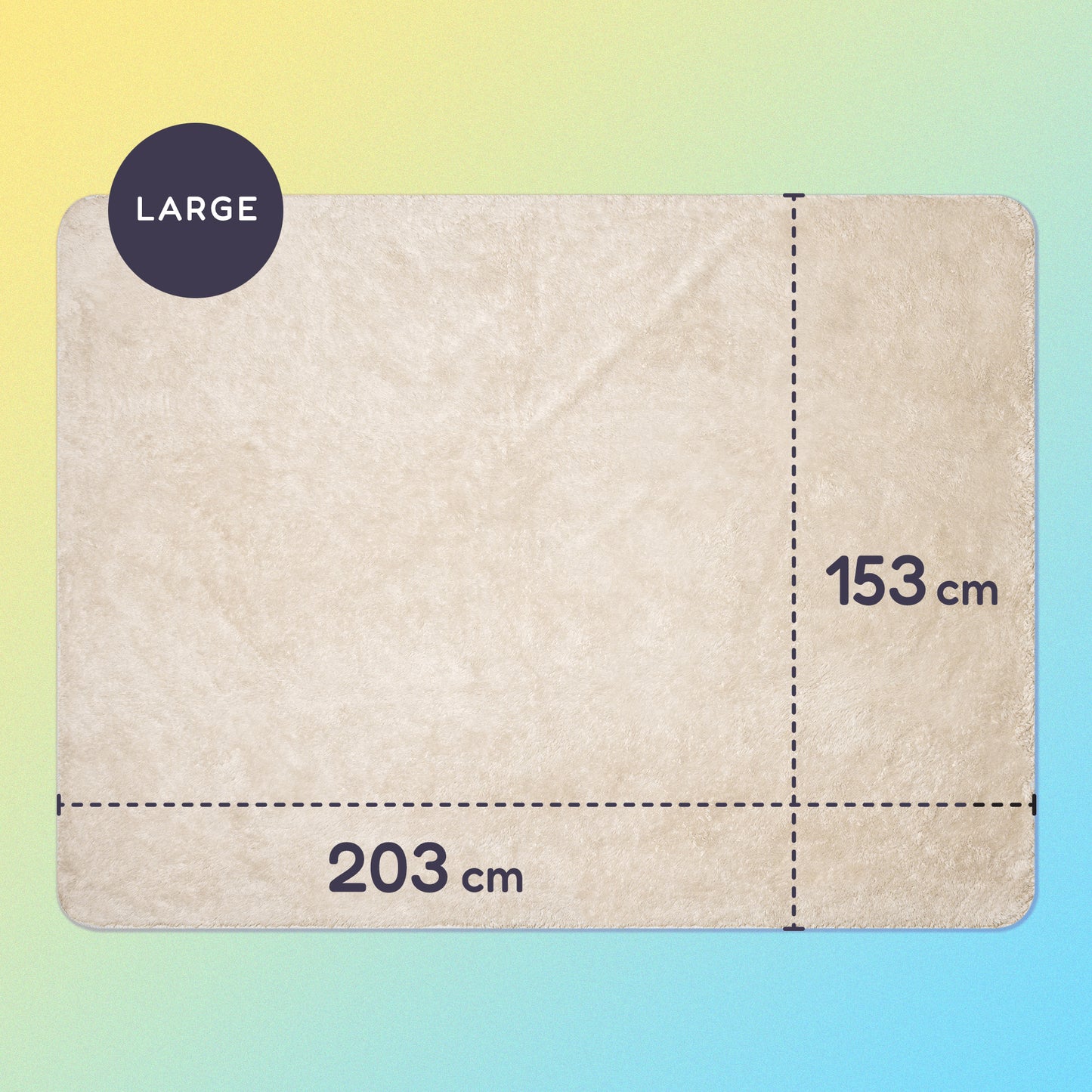 203 x 153 cm large sherpa blanket on a yellow and blue gradient background.