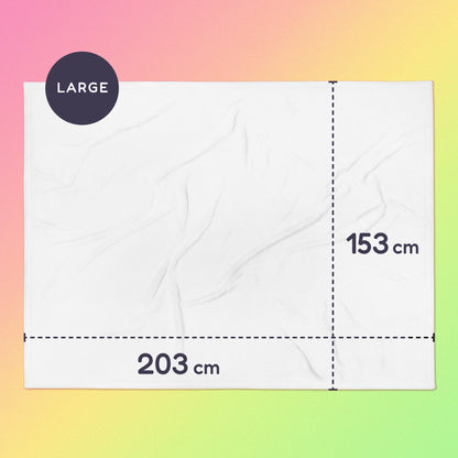 203 x 153 cm large throw blanket on a pink, yellow and green gradient background.