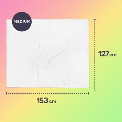 153 x 127cm medium throw blanket on a pink, yellow and green gradient background.