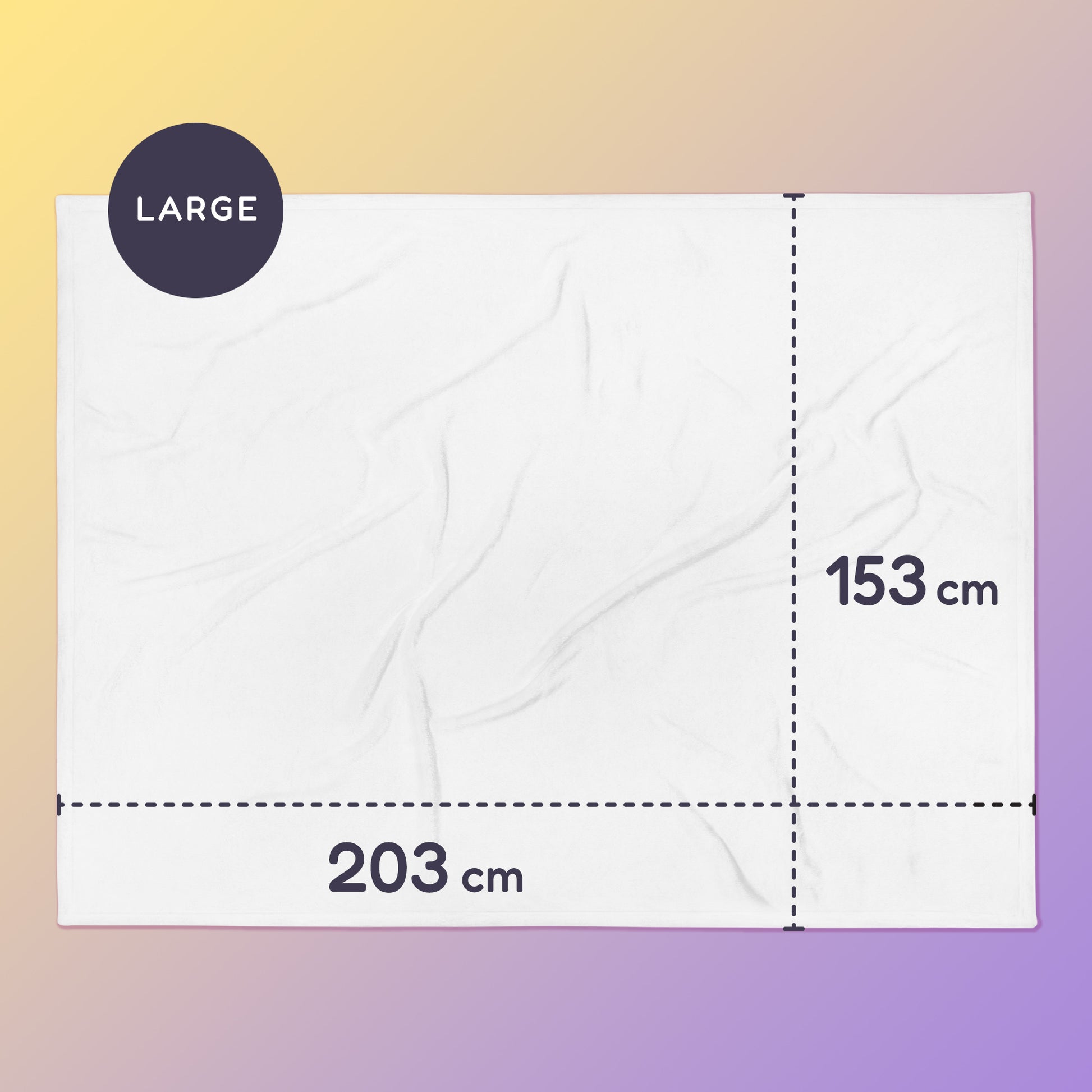 153 x 127cm medium throw blanket on a yellow and purple gradient background.