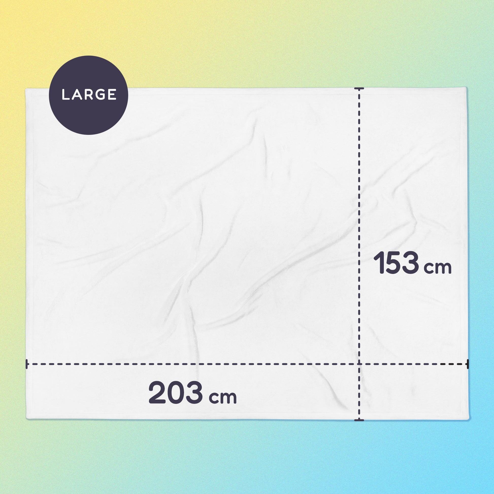 203 x 153 cm large throw blanket on a yellow and blue gradient background.
