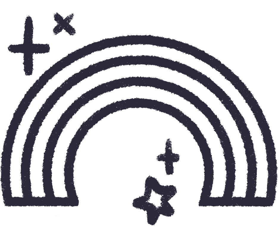 A simple icon illustration of rainbow with stars around it