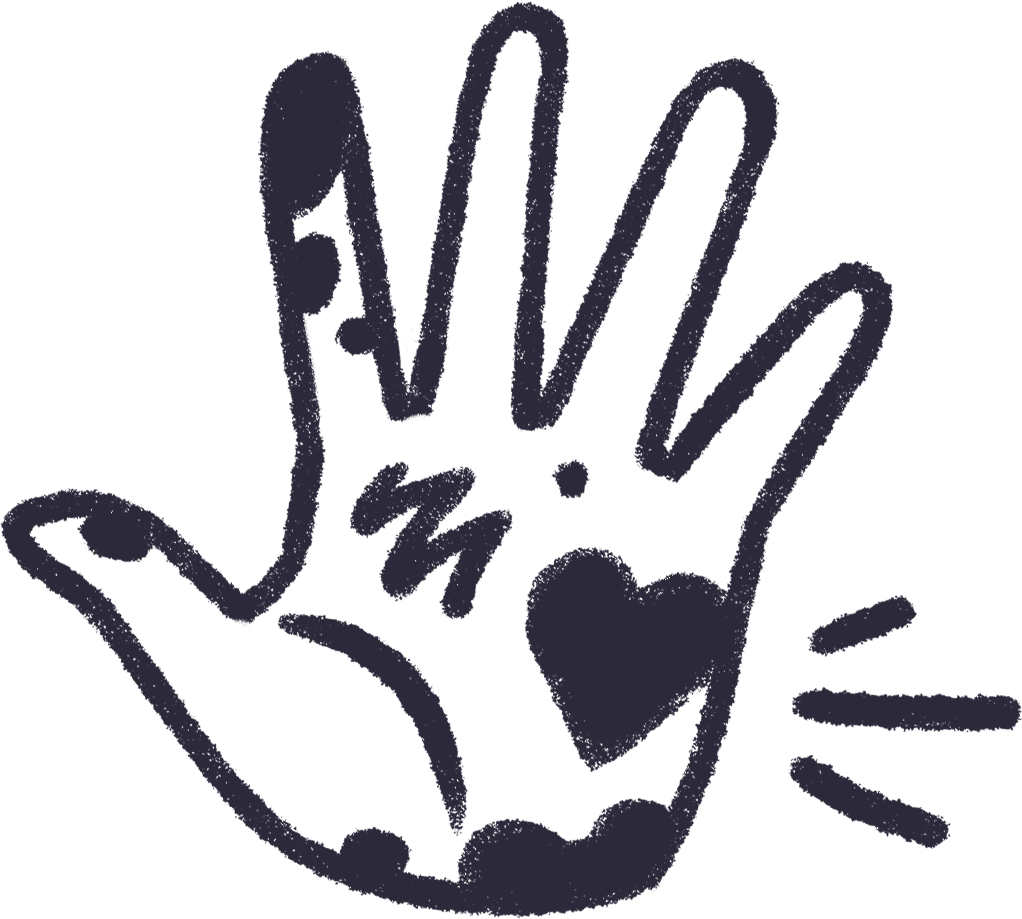 A simple icon illustration of a hand covered in paint