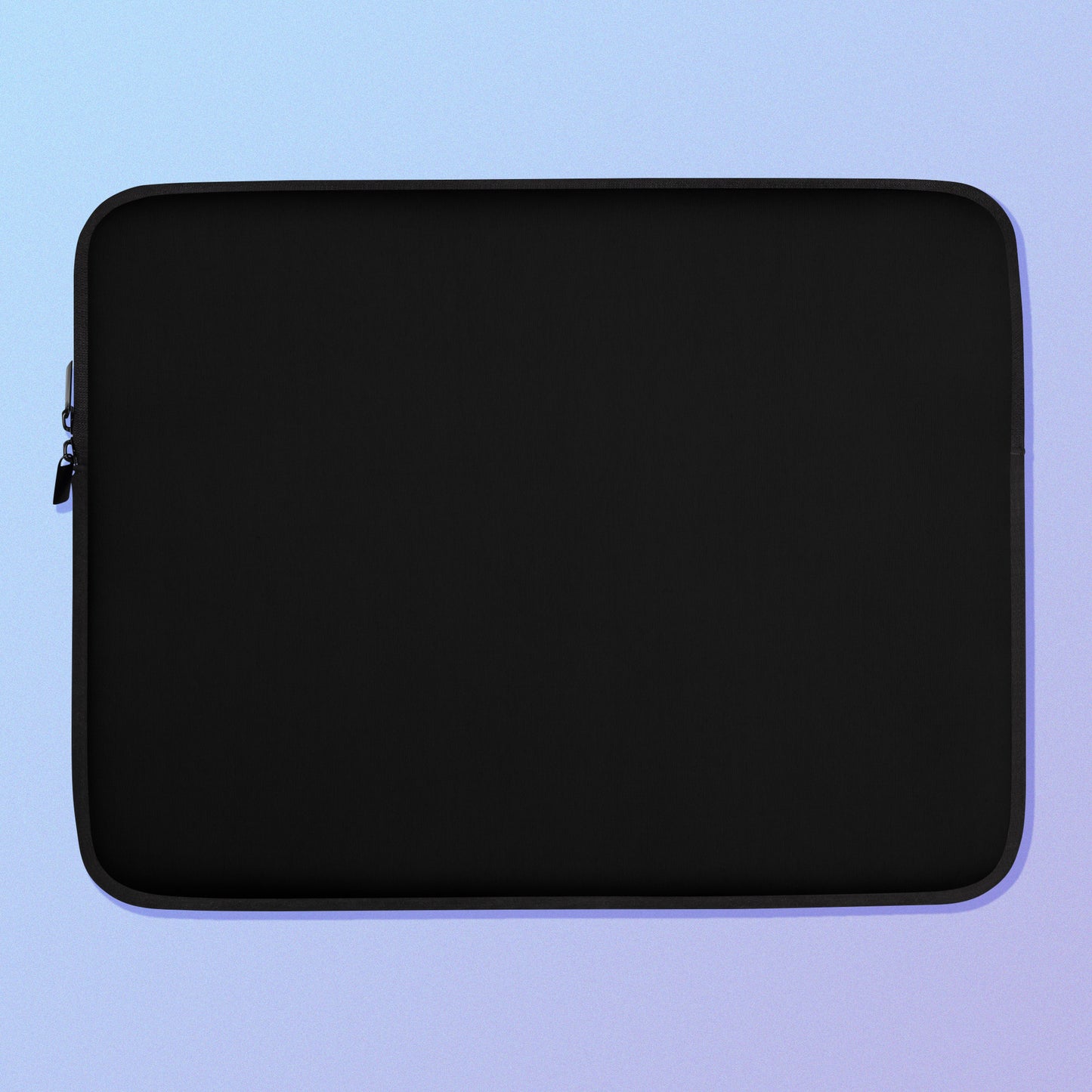 Laptop sleeve with plain black fabric on one side and a colourful rainbow kangaroo paw flower pattern on the other on a blue and purple gradient background.